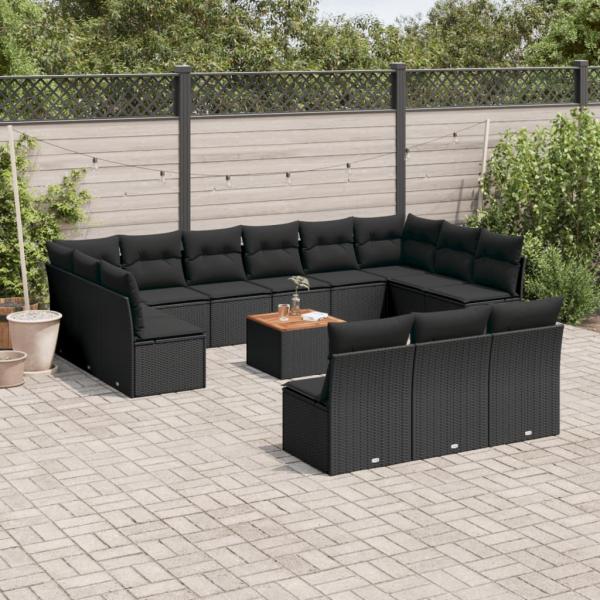 ARDEBO.de - 14-tlg. Garten-Sofagarnitur mit Kissen Schwarz Poly Rattan