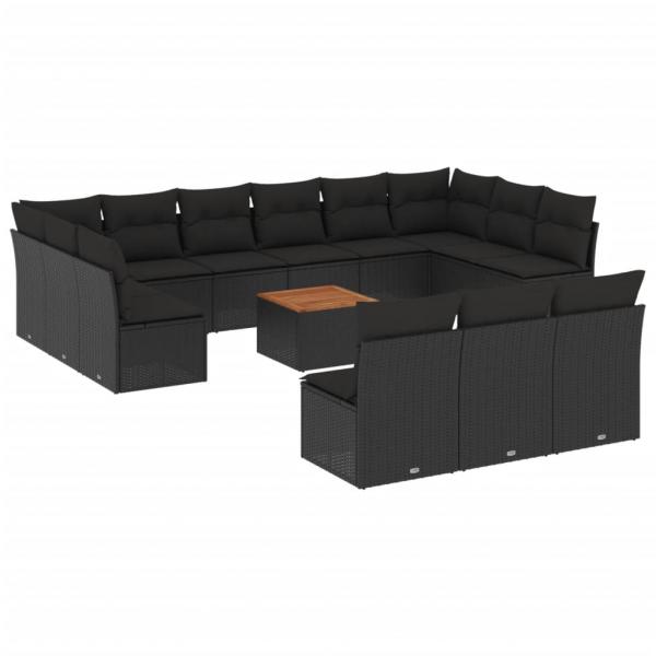 14-tlg. Garten-Sofagarnitur mit Kissen Schwarz Poly Rattan