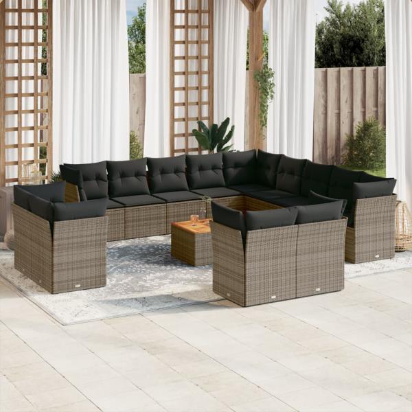 ARDEBO.de - 14-tlg. Garten-Sofagarnitur mit Kissen Grau Poly Rattan