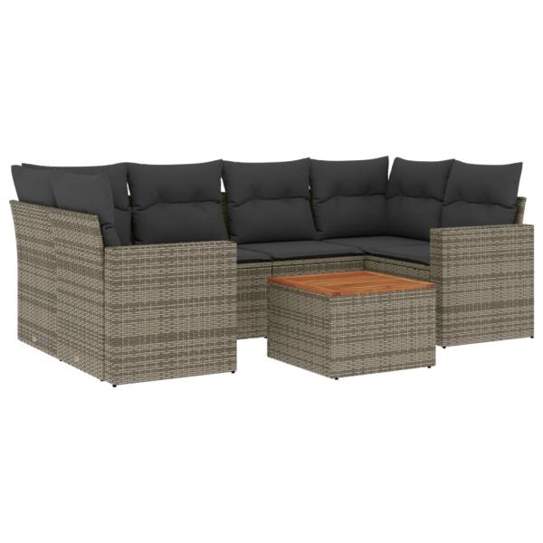 7-tlg. Garten-Sofagarnitur mit Kissen Grau Poly Rattan