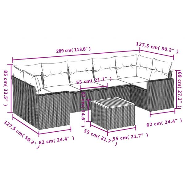 8-tlg. Garten-Sofagarnitur mit Kissen Grau Poly Rattan