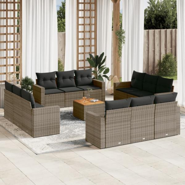 ARDEBO.de - 13-tlg. Garten-Sofagarnitur mit Kissen Grau Poly Rattan