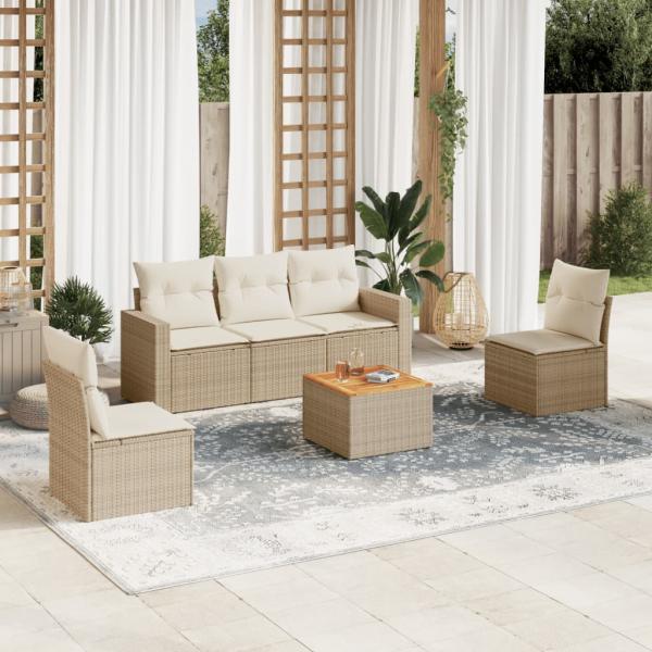 ARDEBO.de - 6-tlg. Garten-Sofagarnitur mit Kissen Beige Poly Rattan