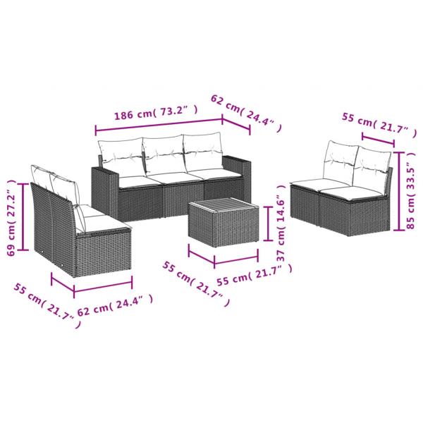 8-tlg. Garten-Sofagarnitur mit Kissen Grau Poly Rattan