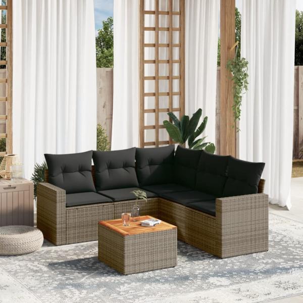 ARDEBO.de - 6-tlg. Garten-Sofagarnitur mit Kissen Grau Poly Rattan