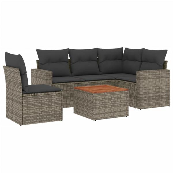 6-tlg. Garten-Sofagarnitur mit Kissen Grau Poly Rattan