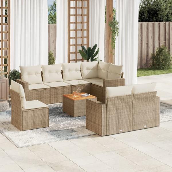 ARDEBO.de - 9-tlg. Garten-Sofagarnitur mit Kissen Beige Poly Rattan