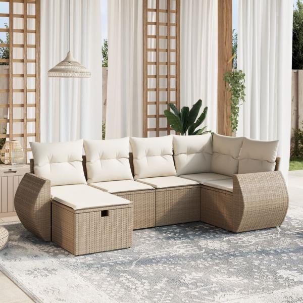 ARDEBO.de - 6-tlg. Garten-Sofagarnitur mit Kissen Beige Poly Rattan