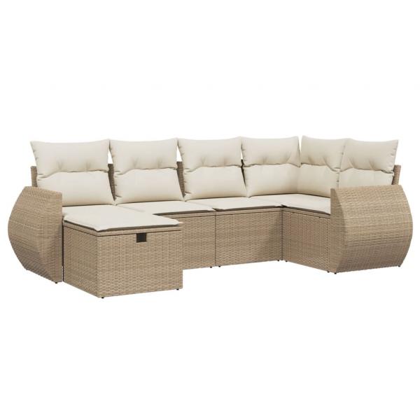 6-tlg. Garten-Sofagarnitur mit Kissen Beige Poly Rattan