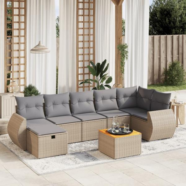 ARDEBO.de - 8-tlg. Garten-Sofagarnitur mit Kissen Beige Poly Rattan