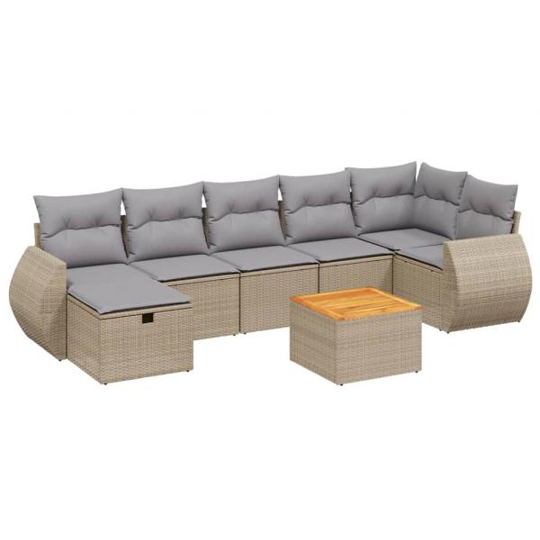 8-tlg. Garten-Sofagarnitur mit Kissen Beige Poly Rattan