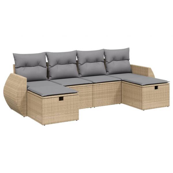 6-tlg. Garten-Sofagarnitur mit Kissen Beige Poly Rattan