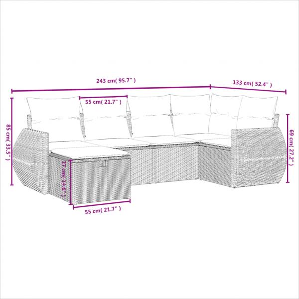 6-tlg. Garten-Sofagarnitur mit Kissen Grau Poly Rattan