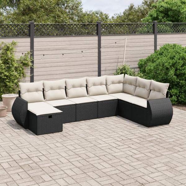 ARDEBO.de - 8-tlg. Garten-Sofagarnitur mit Kissen Schwarz Poly Rattan