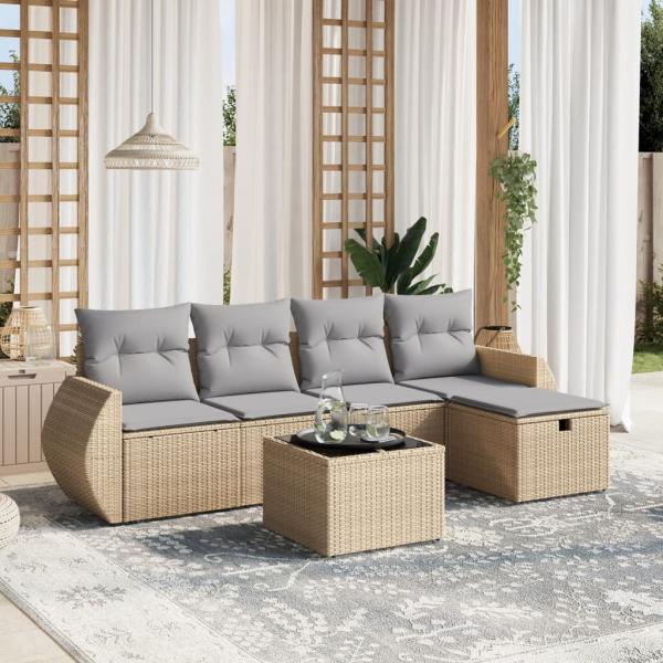 ARDEBO.de - 6-tlg. Garten-Sofagarnitur mit Kissen Beige Poly Rattan