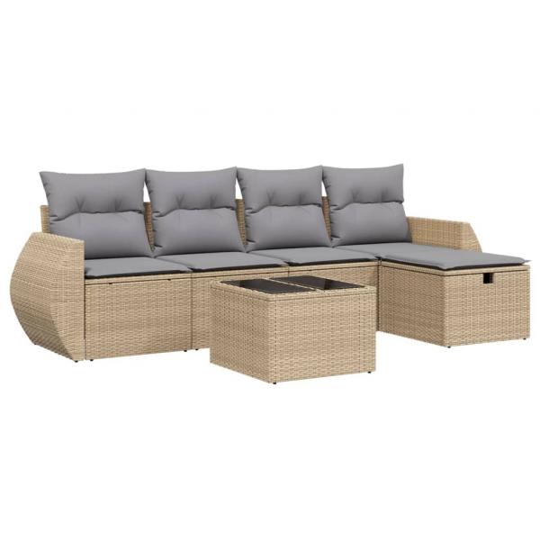 6-tlg. Garten-Sofagarnitur mit Kissen Beige Poly Rattan