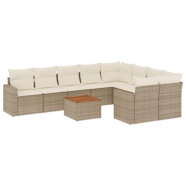 ARDEBO.de - 10-tlg. Garten-Sofagarnitur mit Kissen Beige Poly Rattan