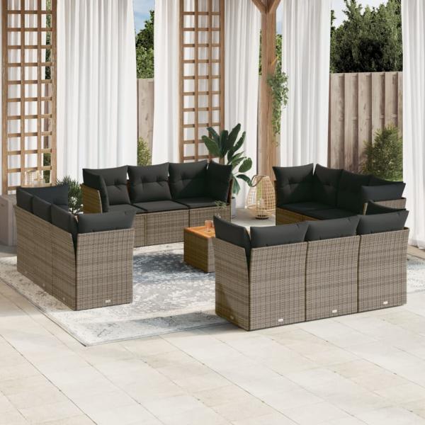 ARDEBO.de - 13-tlg. Garten-Sofagarnitur mit Kissen Grau Poly Rattan