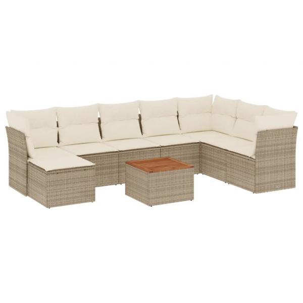 9-tlg. Garten-Sofagarnitur mit Kissen Beige Poly Rattan