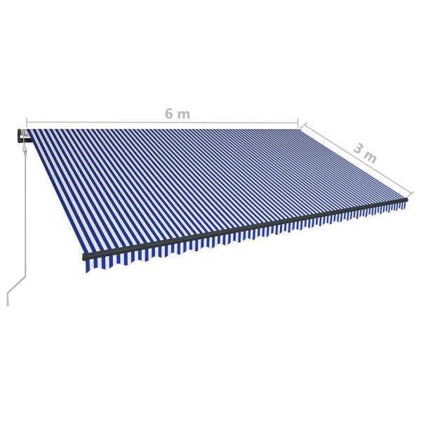 Markise mit Windsensor & LED 600x300cm Blau und Weiß