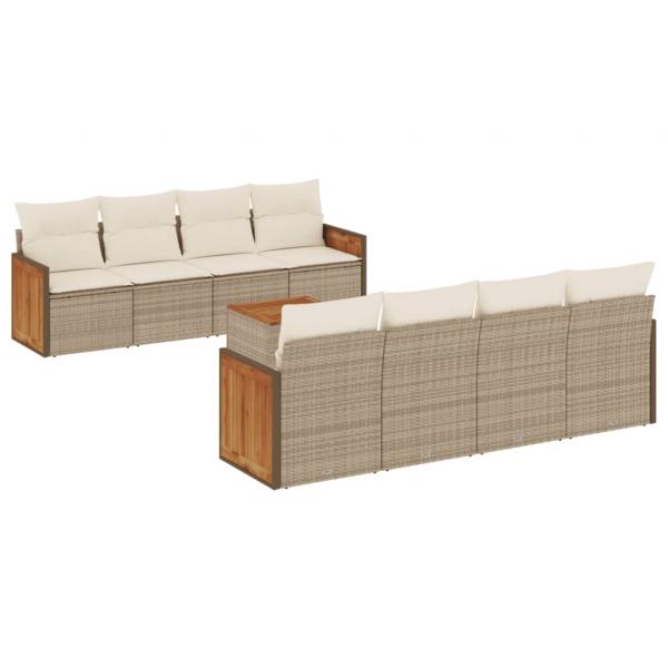 9-tlg. Garten-Sofagarnitur mit Kissen Beige Poly Rattan