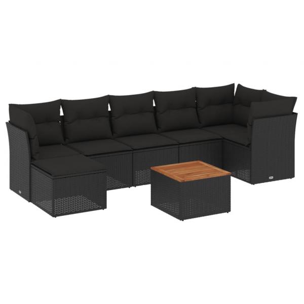 ARDEBO.de - 8-tlg. Garten-Sofagarnitur mit Kissen Schwarz Poly Rattan