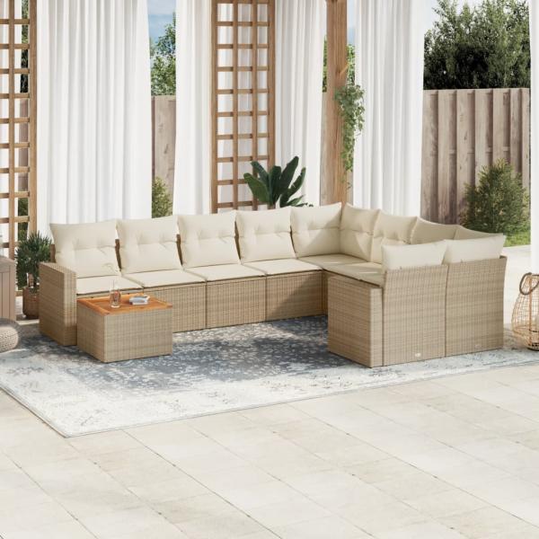 ARDEBO.de - 10-tlg. Garten-Sofagarnitur mit Kissen Beige Poly Rattan