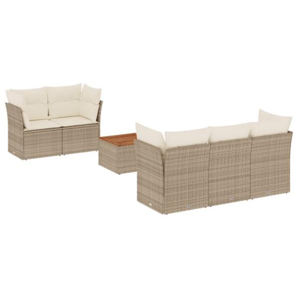 6-tlg. Garten-Sofagarnitur mit Kissen Beige Poly Rattan