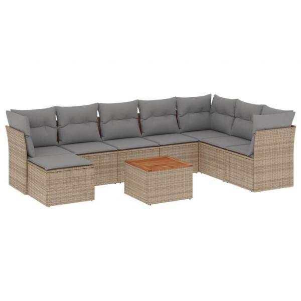 ARDEBO.de - 9-tlg. Garten-Sofagarnitur mit Kissen Beige Poly Rattan