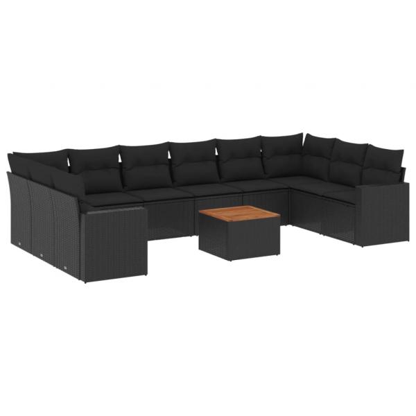 ARDEBO.de - 11-tlg. Garten-Sofagarnitur mit Kissen Schwarz Poly Rattan