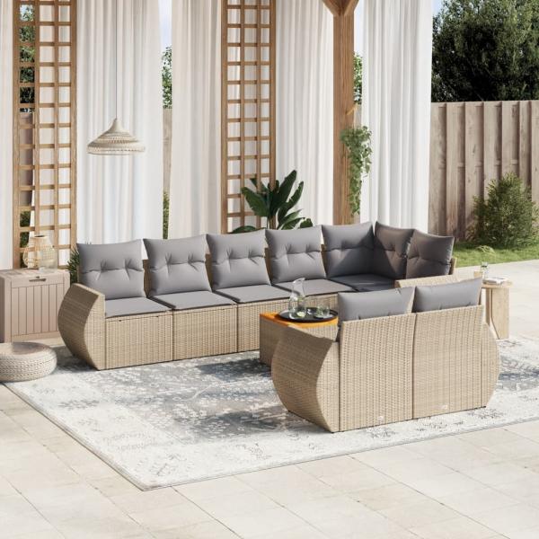 ARDEBO.de - 9-tlg. Garten-Sofagarnitur mit Kissen Beige Poly Rattan