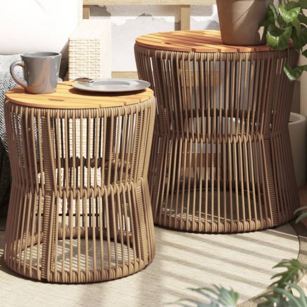 ARDEBO.de - Garten-Beistelltische 2 Stk. mit Holzplatte Beige Poly Rattan