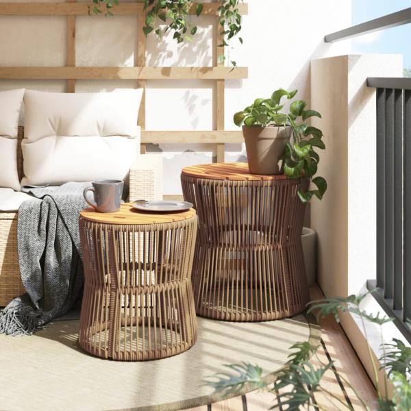 Garten-Beistelltische 2 Stk. mit Holzplatte Beige Poly Rattan