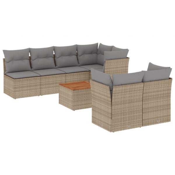 8-tlg. Garten-Sofagarnitur mit Kissen Beige Poly Rattan