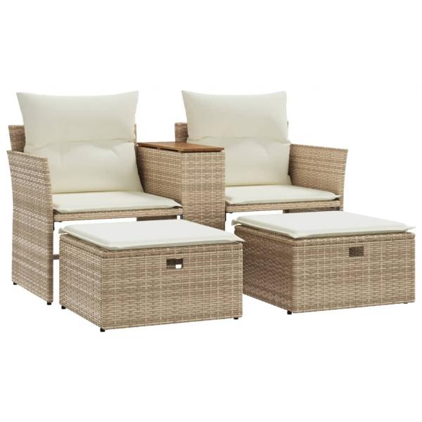 ARDEBO.de - Gartensofa 2-Sitzer mit Hockern Beige Poly Rattan