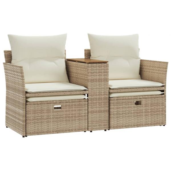 Gartensofa 2-Sitzer mit Hockern Beige Poly Rattan