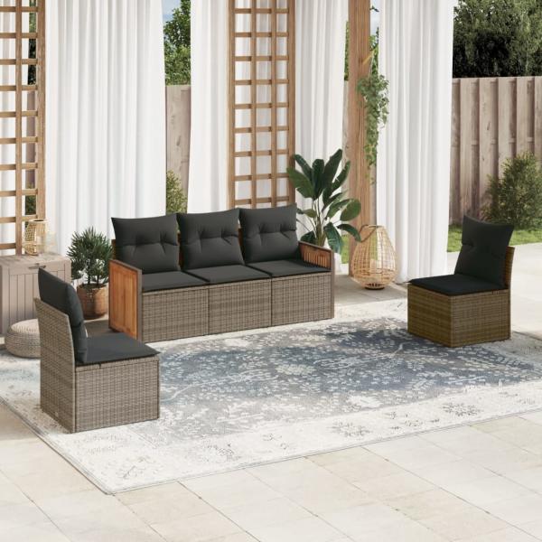 ARDEBO.de - 5-tlg. Garten-Sofagarnitur mit Kissen Grau Poly Rattan