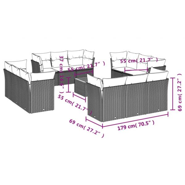 13-tlg. Garten-Sofagarnitur mit Kissen Beige Poly Rattan