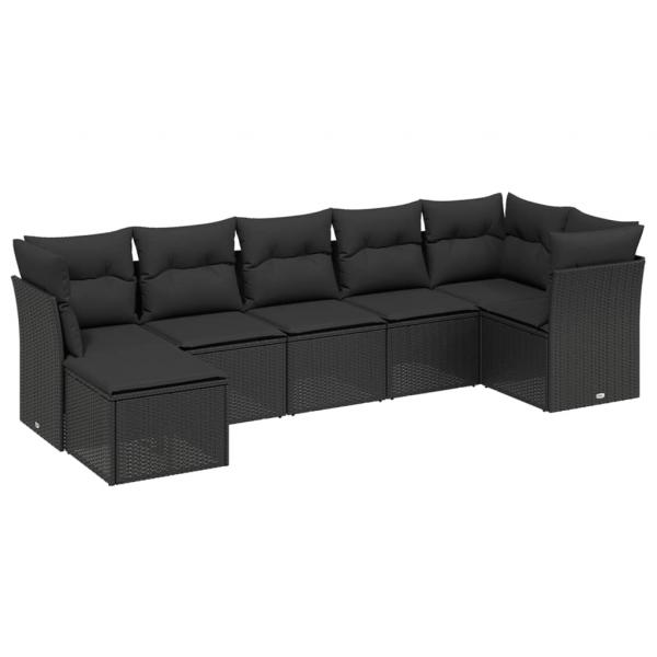 7-tlg. Garten-Sofagarnitur mit Kissen Schwarz Poly Rattan