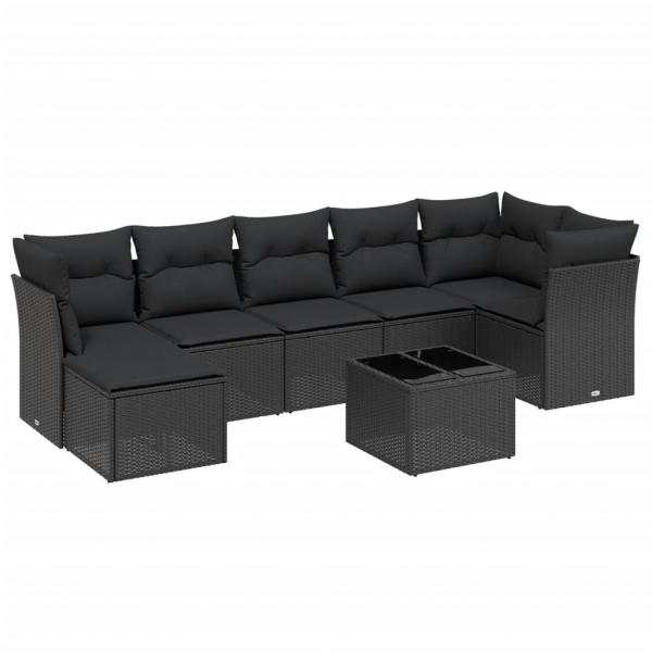 8-tlg. Garten-Sofagarnitur mit Kissen Schwarz Poly Rattan