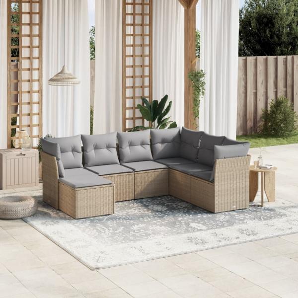 ARDEBO.de - 7-tlg. Garten-Sofagarnitur mit Kissen Beige Poly Rattan