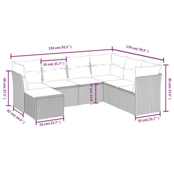 7-tlg. Garten-Sofagarnitur mit Kissen Beige Poly Rattan