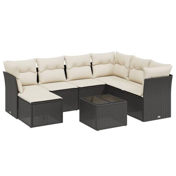 8-tlg. Garten-Sofagarnitur mit Kissen Schwarz Poly Rattan