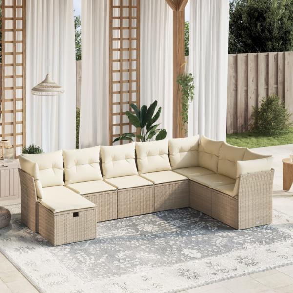 ARDEBO.de - 8-tlg. Garten-Sofagarnitur mit Kissen Beige Poly Rattan