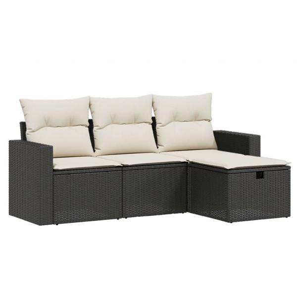 4-tlg. Garten-Sofagarnitur mit Kissen Schwarz Poly Rattan