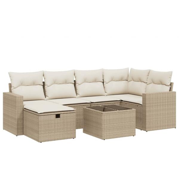 7-tlg. Garten-Sofagarnitur mit Kissen Beige Poly Rattan