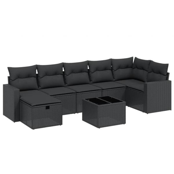 8-tlg. Garten-Sofagarnitur mit Kissen Schwarz Poly Rattan