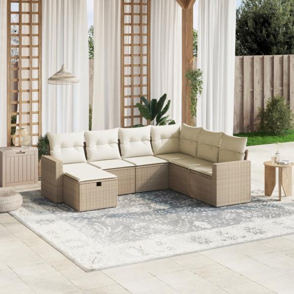 ARDEBO.de - 7-tlg. Garten-Sofagarnitur mit Kissen Beige Poly Rattan