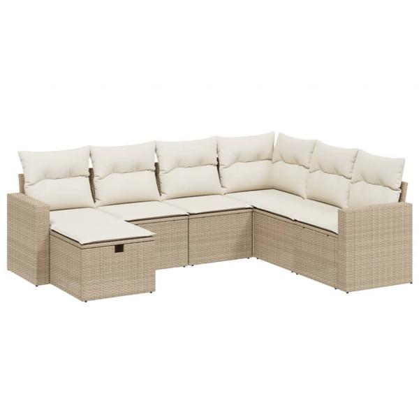 7-tlg. Garten-Sofagarnitur mit Kissen Beige Poly Rattan