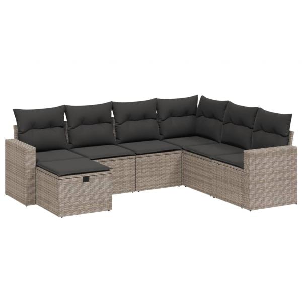 7-tlg. Garten-Sofagarnitur mit Kissen Grau Poly Rattan